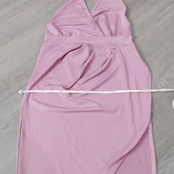 NWOT high slit faux wrap midi halter dress - Picture 6 of 12